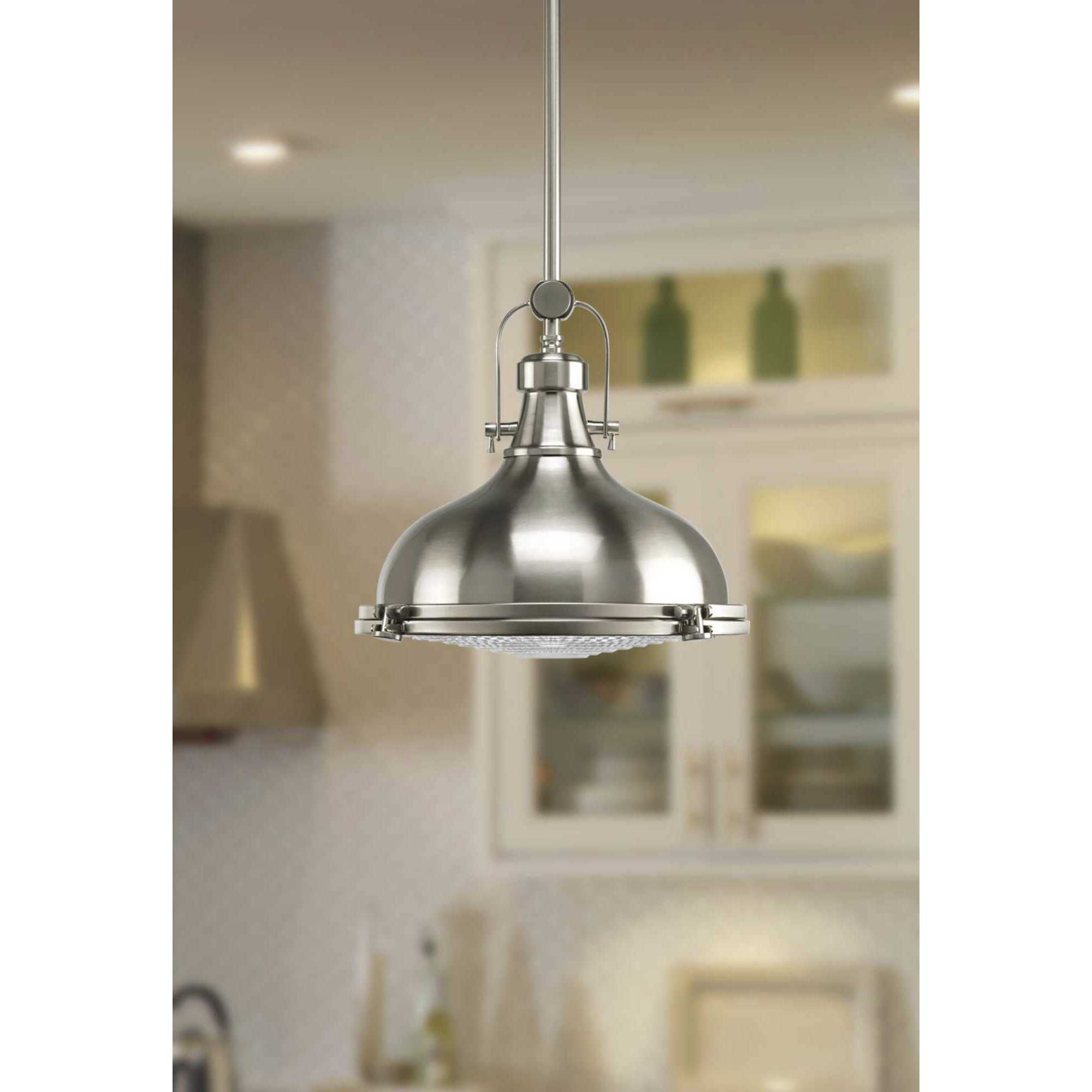 Fresnel Lens 1 Light 12.13 inch Brushed Nickel Pendant Ceiling Light in Standard Lamping